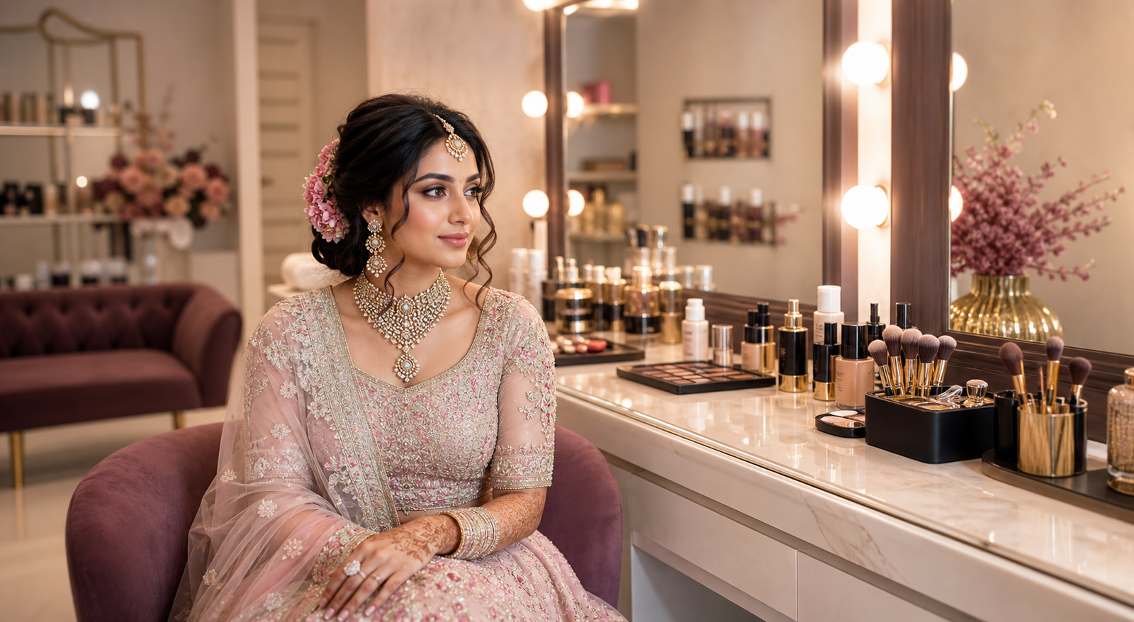 Premium bridal makeup at Dhruvi Studio